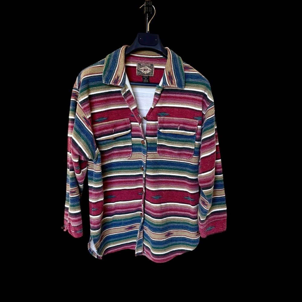 Vintage Express Jeans Southwestern Aztec Flannel Shirt Cotton XS Womens‎
